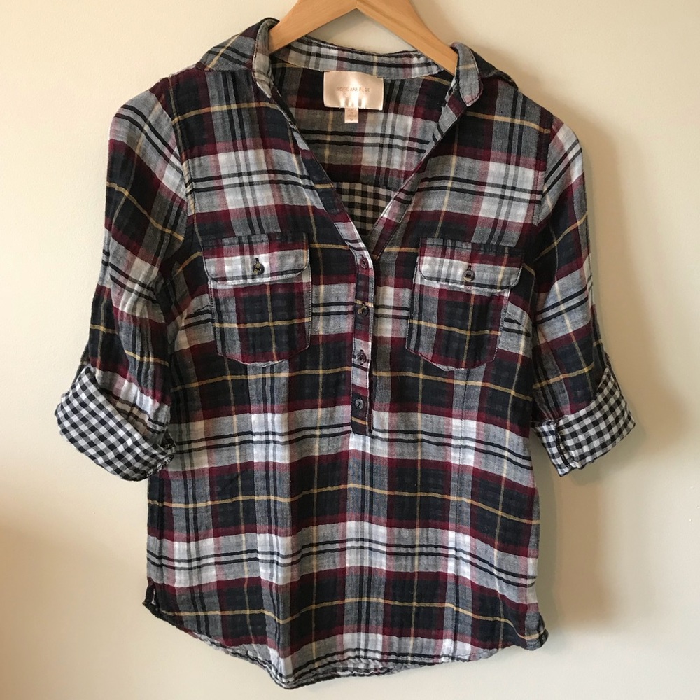 Skies Are Blue Plaid Three Quarter Sleeve